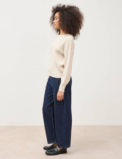 Pull oversize col v manches longues creme femme