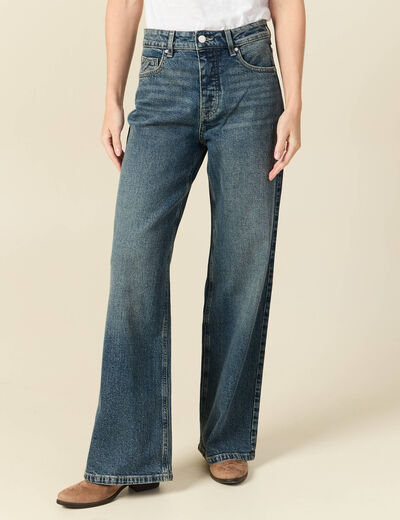 Jeans large taille haute bleu femme