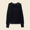 Pull ajour&eacute; col V manches longues noir femme