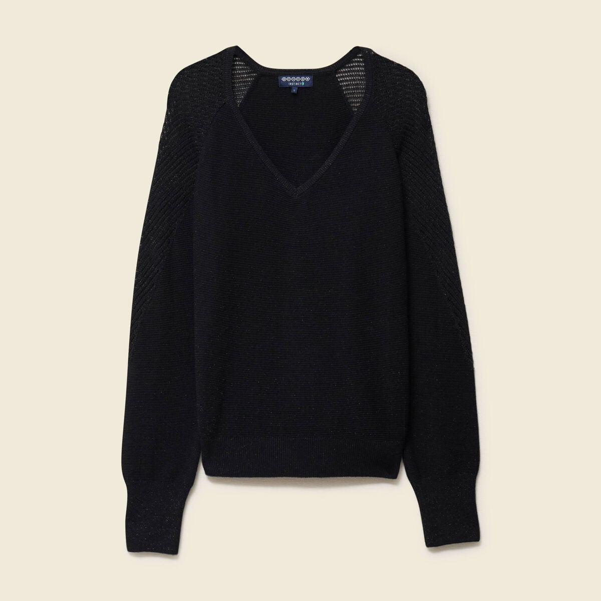 Pull ajour&eacute; col V manches longues noir femme