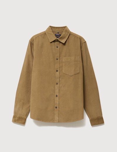 Chemise col classique en velours vert kaki homme