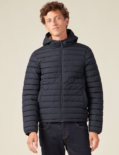 Doudoune droite à capuche bleu marine homme