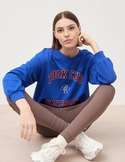 Sweat droit manches longues bleu electrique femme