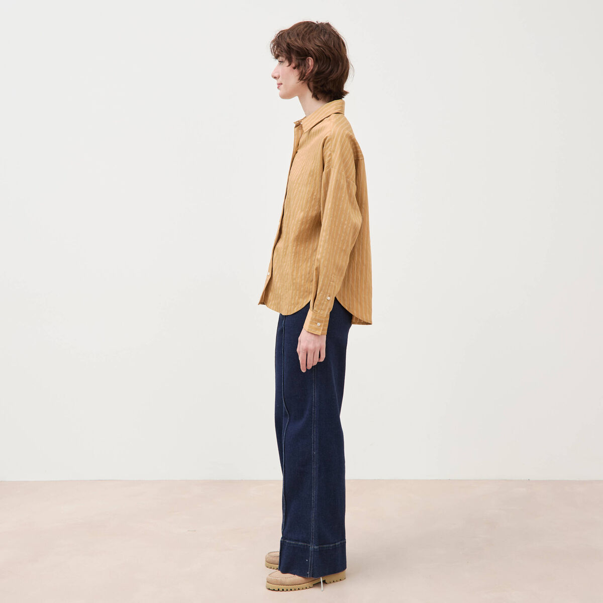 Chemise manches longues fluide camel femme