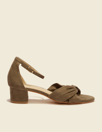 Sandales à talons suédine vert kaki femme