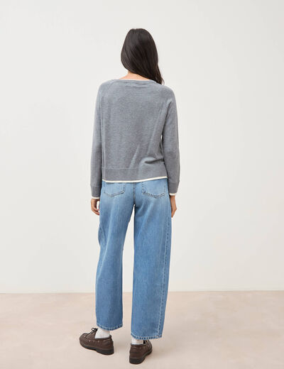 Pull droit col rond manches longues gris clair femme