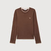Pull fin col rond manches longues marron femme
