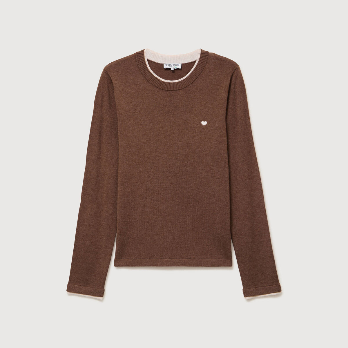 Pull fin col rond manches longues marron femme