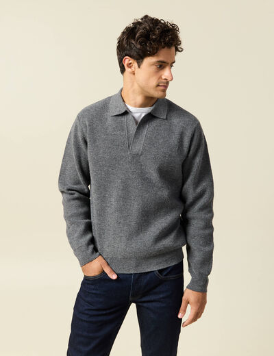 Pull col v gris fonc&eacute; homme
