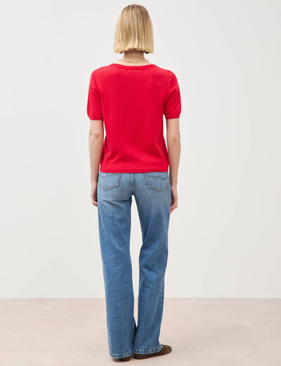 Pull col rond manches courtes rouge fonc&eacute; femme