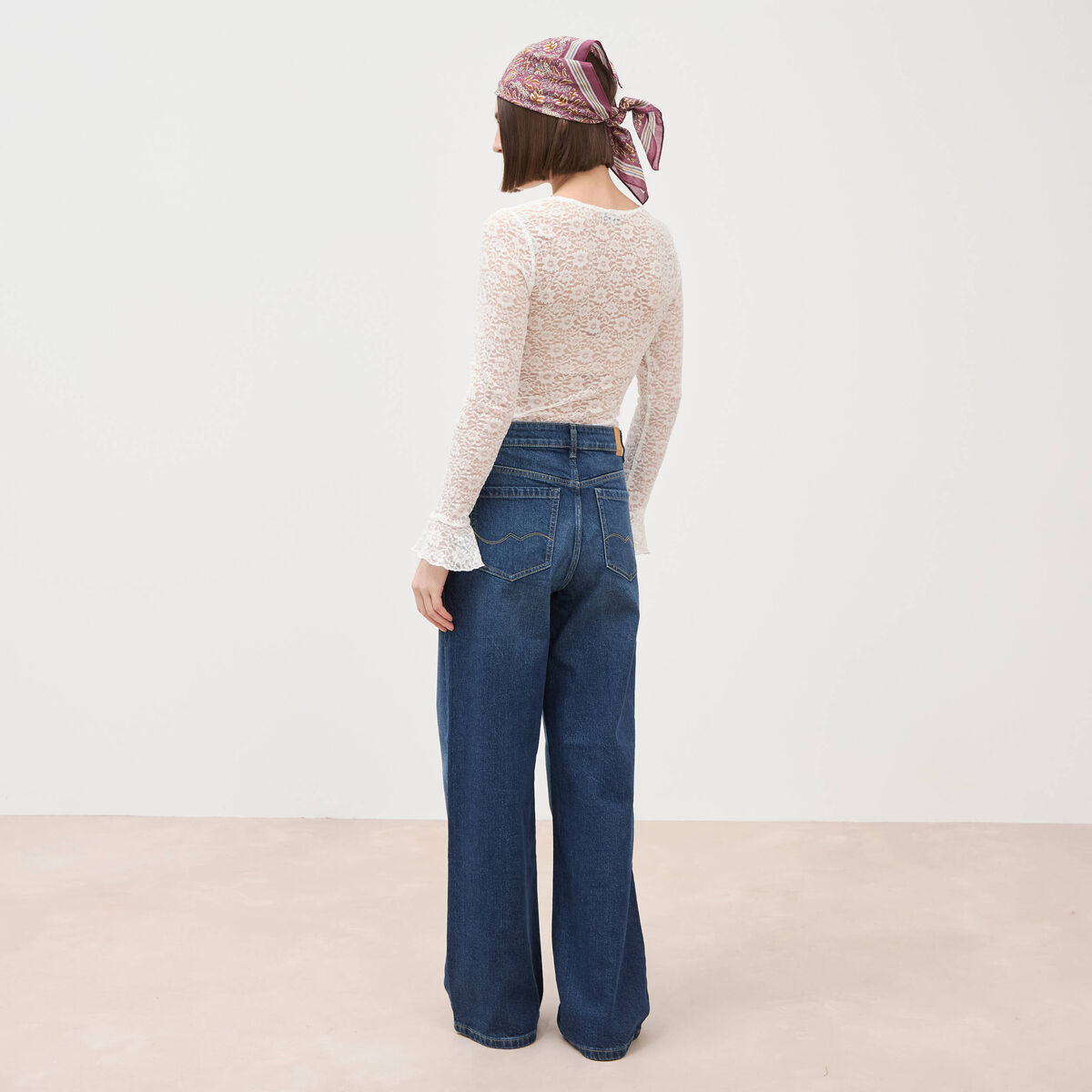 Jeans large taille haute denim brut femme