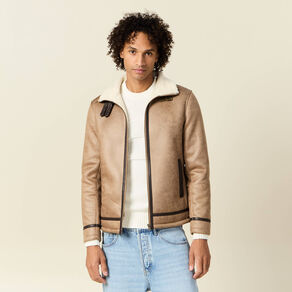 Blouson suédine zippé marron foncé homme