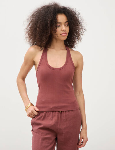 D&eacute;bardeur d&eacute;collet&eacute; brassi&egrave;re int&eacute;gr&eacute;e marron cognac femme