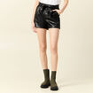 Short similicuir ceinturé noir femme