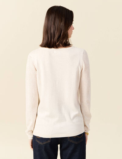 Gilet manches longues boutonn&eacute; creme femme