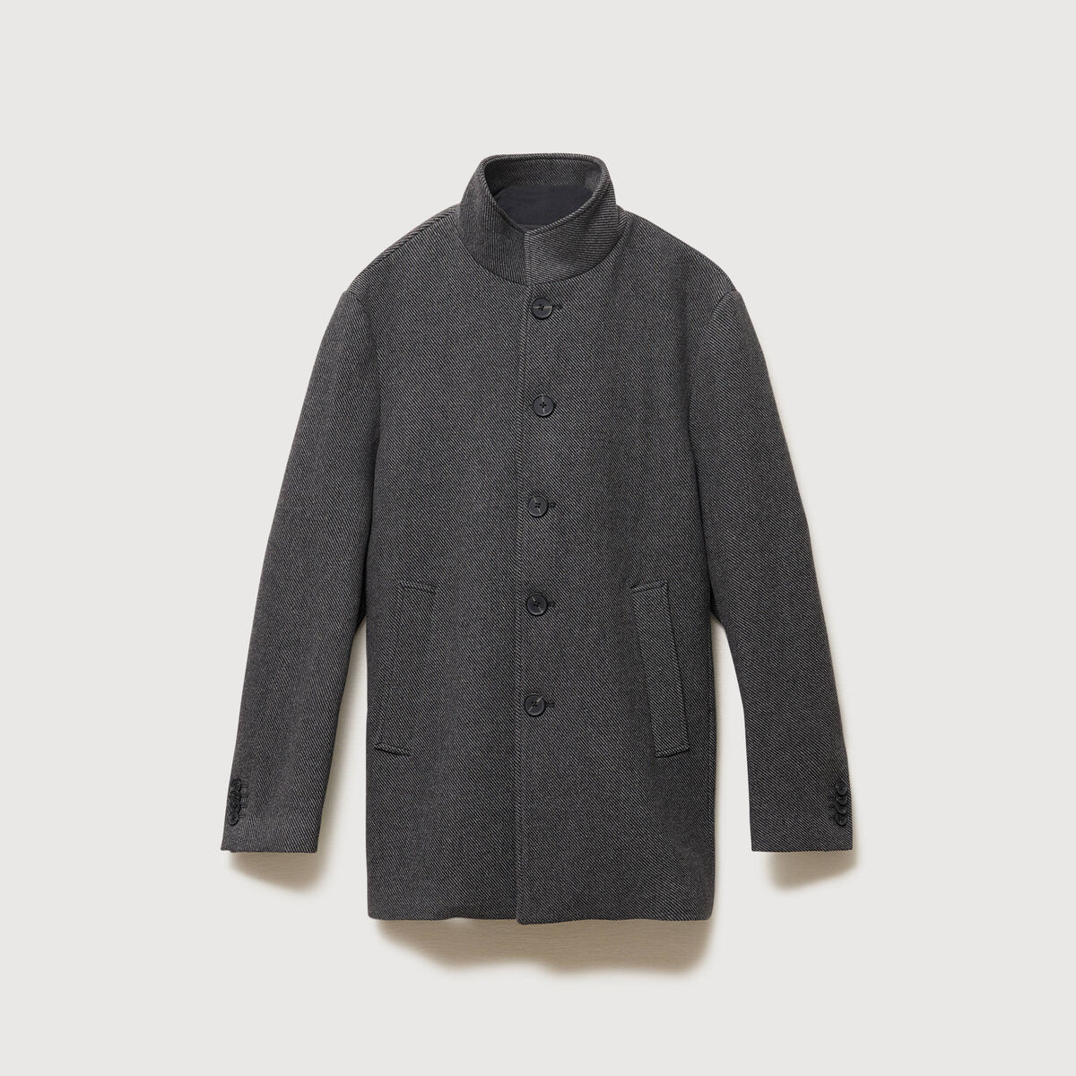 Manteau droit mi-long col montant gris fonc&eacute; homme