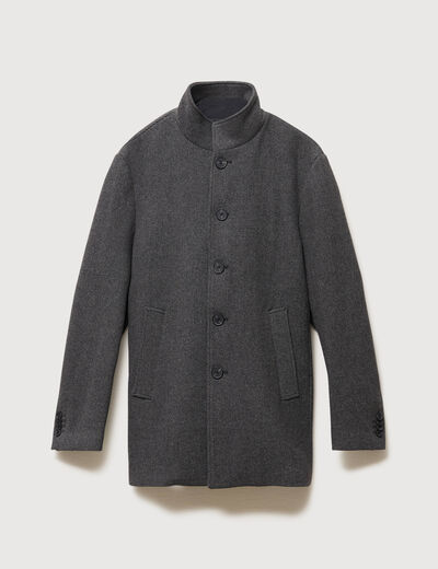 Manteau droit mi-long col montant gris fonc&eacute; homme