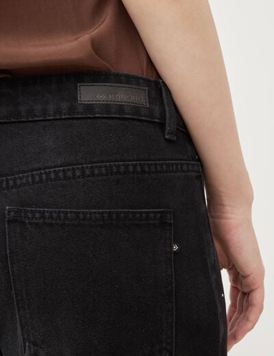Jeans ample d&eacute;tails clout&eacute;s denim noir femme