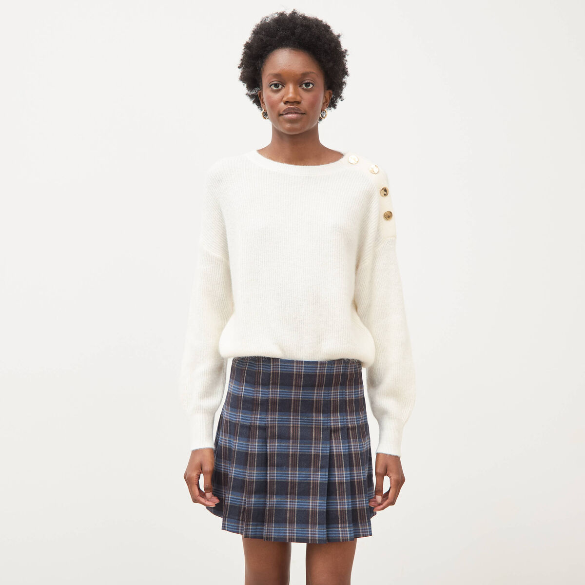 Mini-jupe doubl&eacute;e bleu gris femme