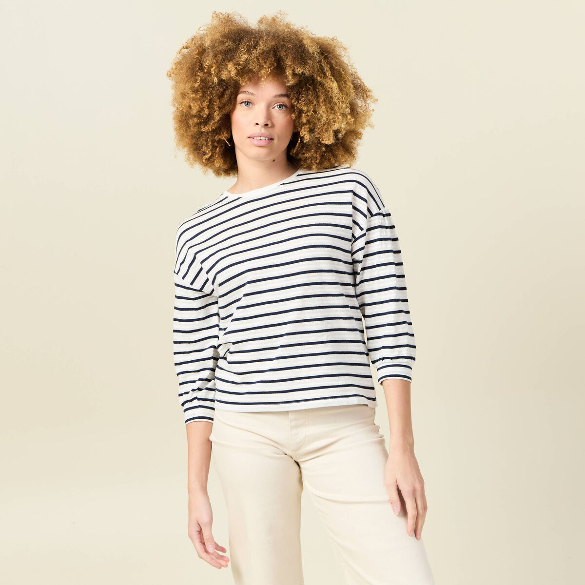 T-shirt manches 3/4 bleu femme