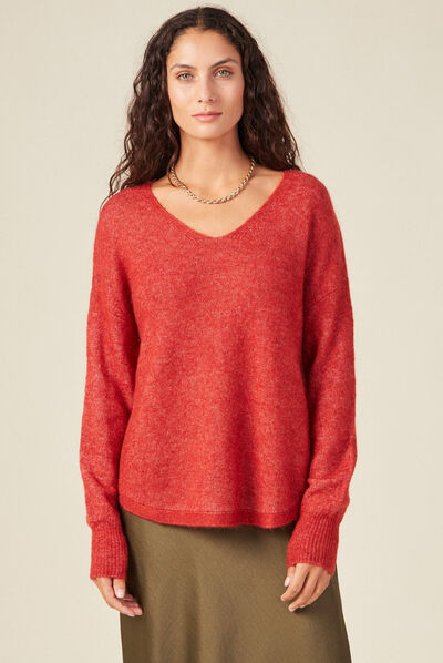 Pull laine rouge femme