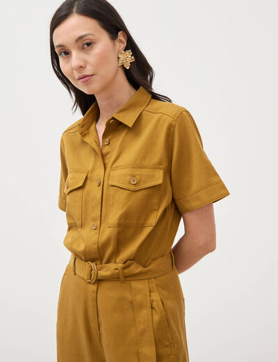 Combinaison salopette col am&eacute;ricain vert olive femme