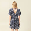 Robe évasée manches courtes bleu femme