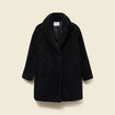 Manteau long laine mouton noir femme
