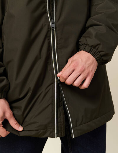 Parka longue droite &agrave; capuche vert kaki homme