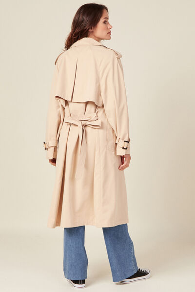 Trench droit long déperlant beige femme