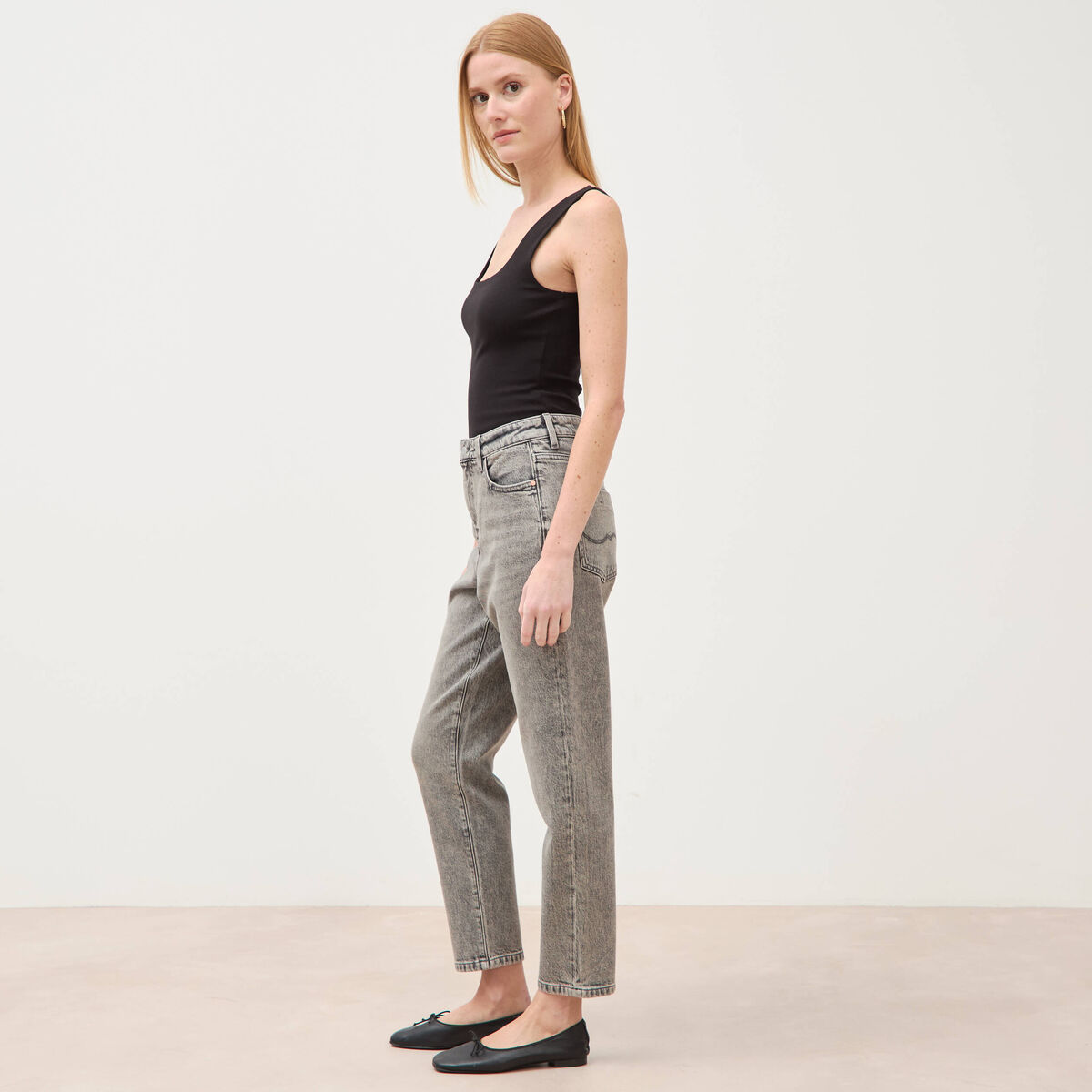 Jeans mom 7/8&egrave;me denim gris femme