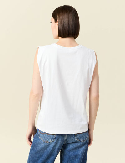 T-shirt col rond sans manches en coton blanc femme