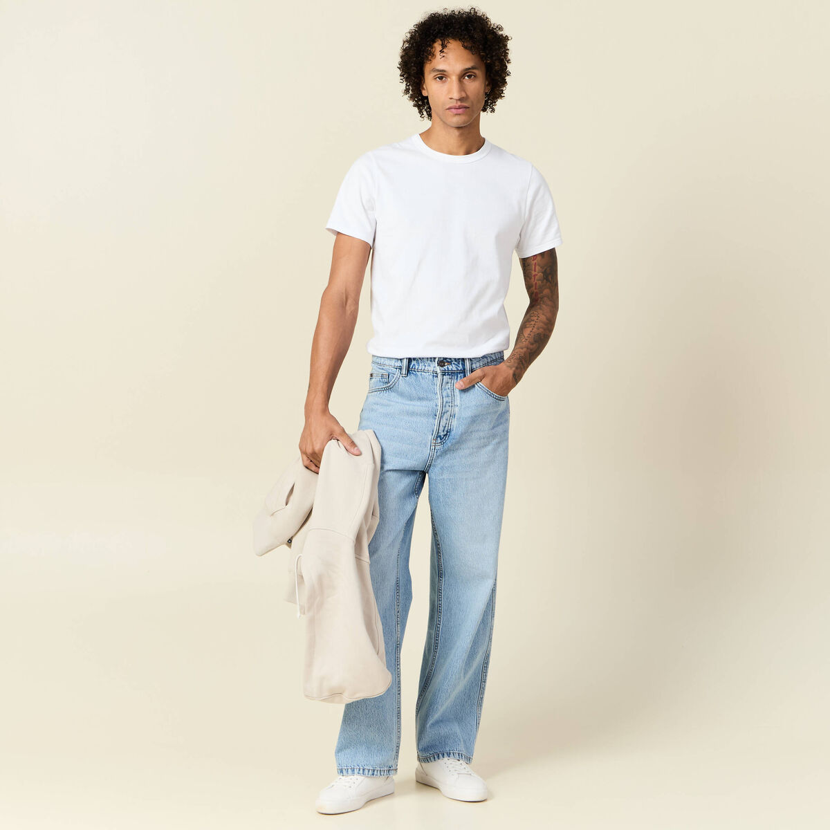 Jeans loose 5 poches denim snow bleach homme
