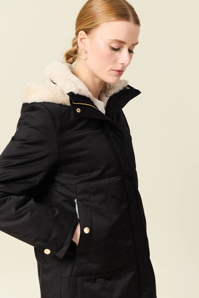Parka droite à capuche noir femme