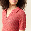 Pull manches courtes ajour&eacute; rouge femme