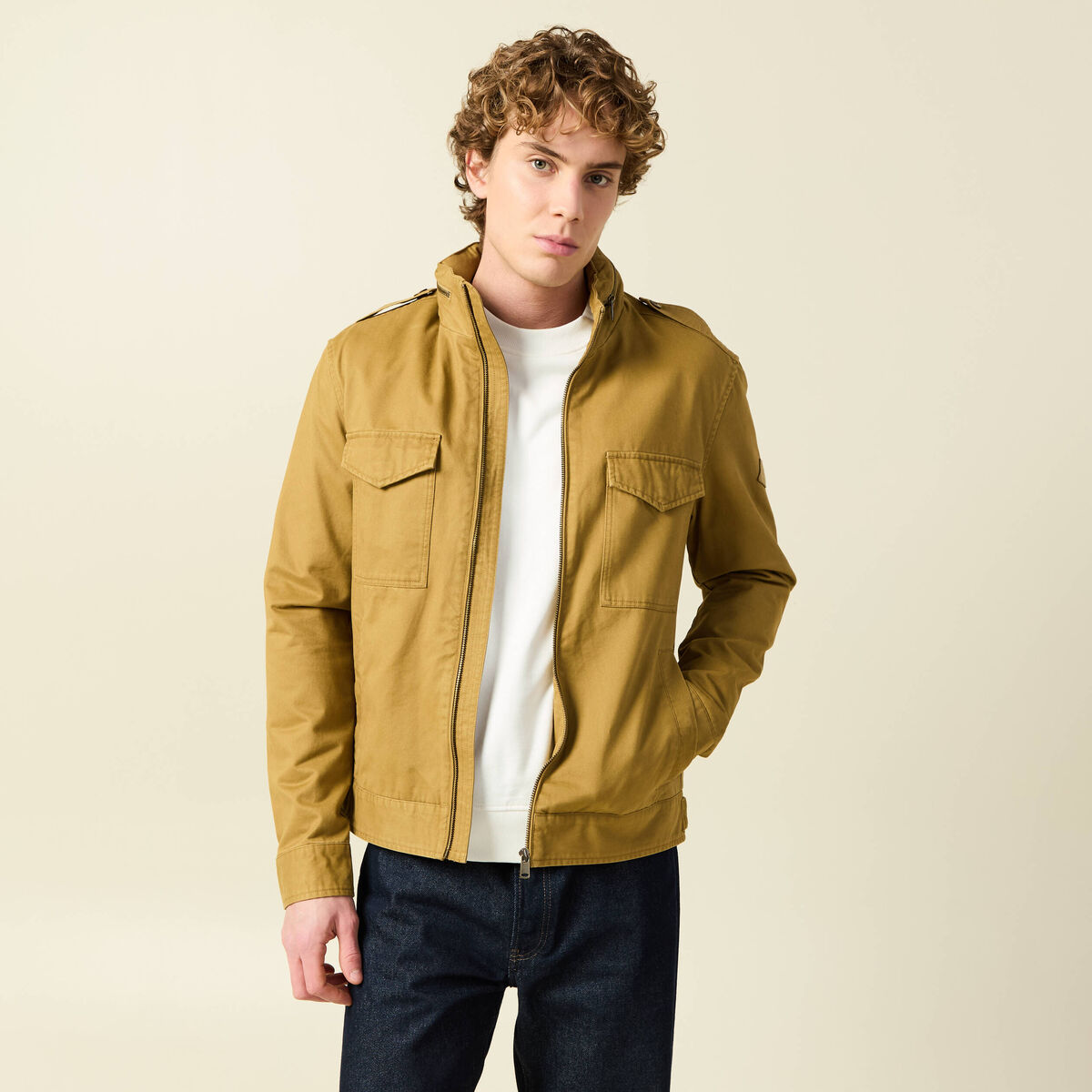 Veste col montant manches longues camel homme