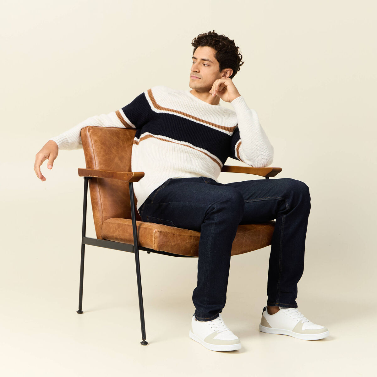 Pull manches longues fabriqué en France ecru homme