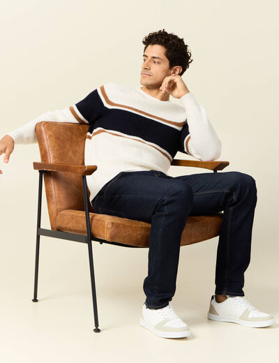 Pull manches longues fabriqué en France ecru homme