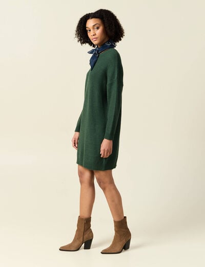 Robe pull droite col bateau vert foncé femme