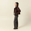 Bombardier court droit similicuir marron femme