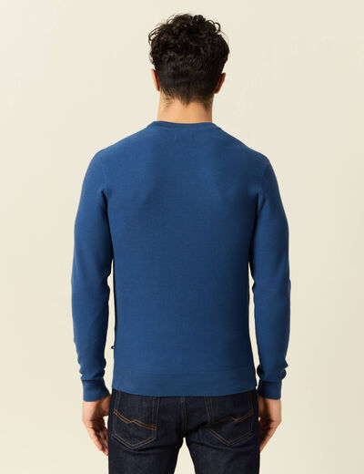 Pull fin col rond manches longues bleu fonc&eacute; homme