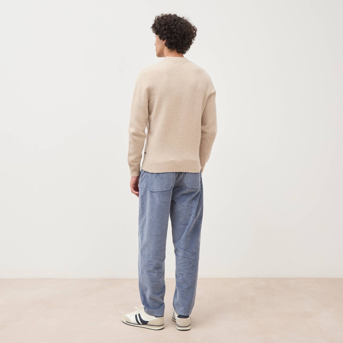 Pull droit col rond manches longues sable homme
