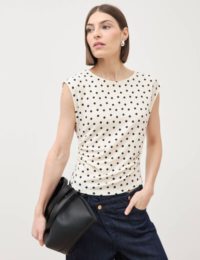 T-shirt ajust&eacute; sans manches ivoire femme