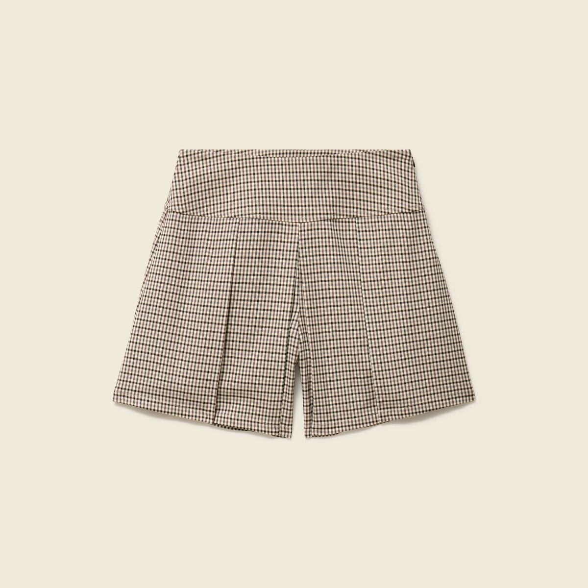 Short pliss&eacute; taille haute fluide marron femme