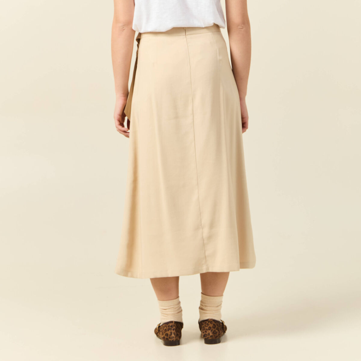 Jupe longue portefeuille beige femme