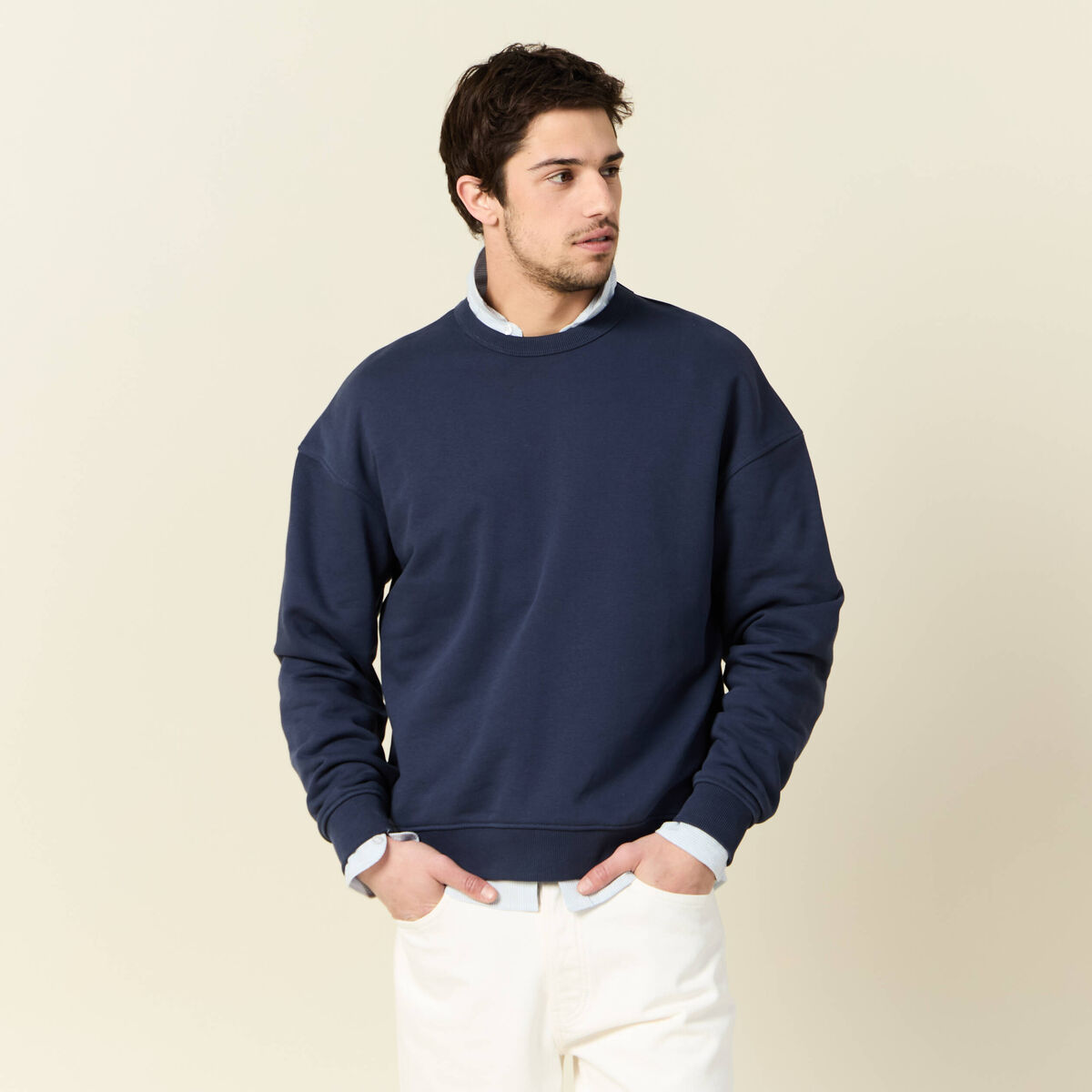 Sweat manches longues bleu marine homme