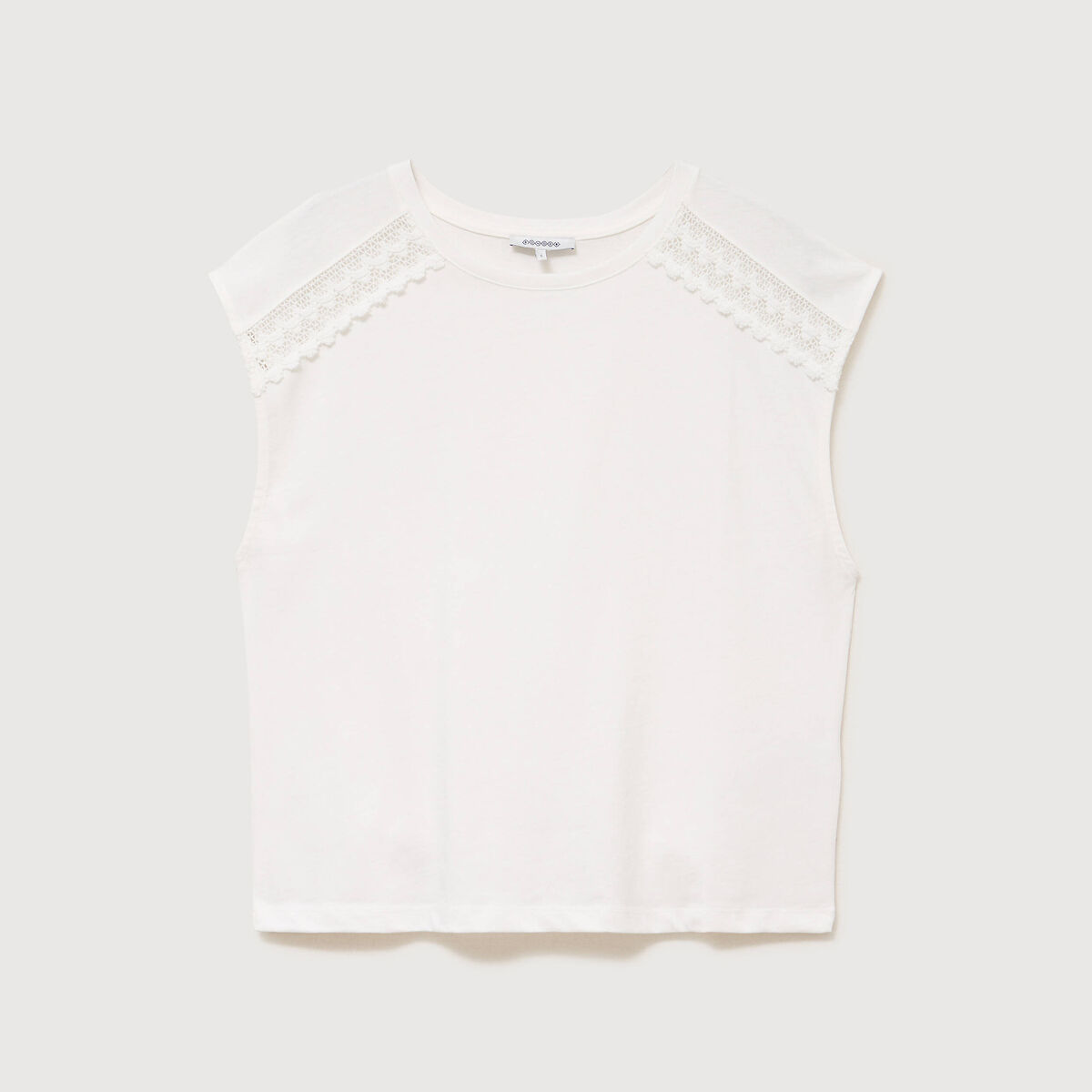 T-shirt droit sans manches col rond ecru femme