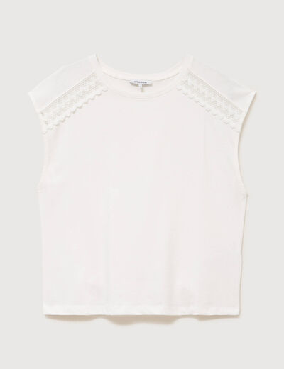 T-shirt droit sans manches col rond ecru femme