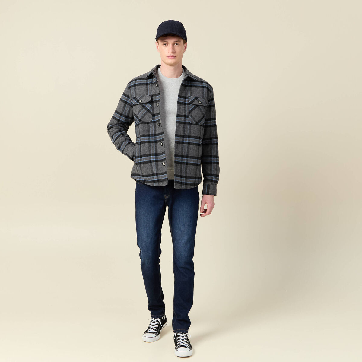 Veste surchemise droite bleu gris homme