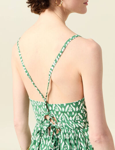 Robe longue évasée fluide vert femme